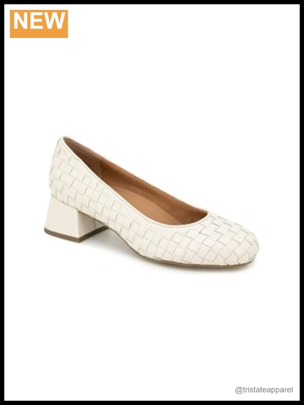 Leather Block Heel Woven Pump Pull-On Comfort Work